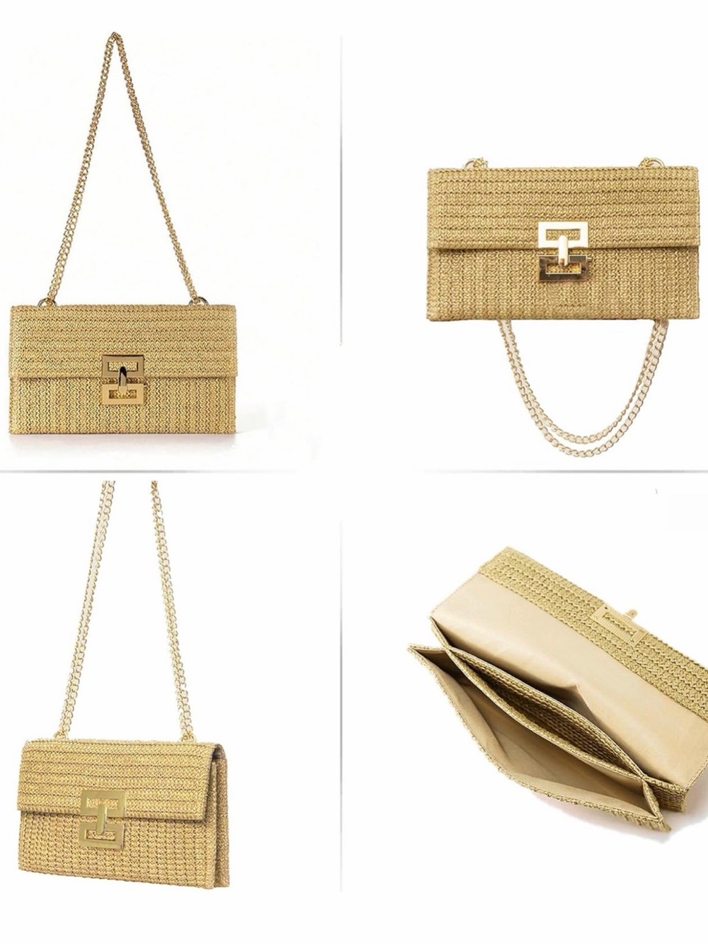 Woven Straw Chain Crossbody/Shoulder Bag/Clutch Bag w/ Gold Chain Accents  NWT